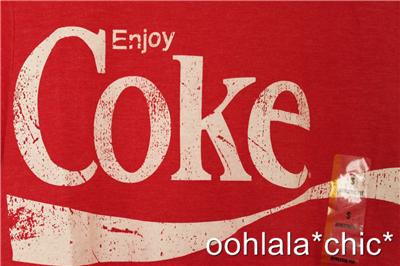 Men's Mens Red Vintage Look ENJOY COKE Logo T-Shirt Tee