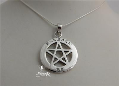 925 Sterling Silver Blessed Be Pentagram Pendant/Theban/Witchcraft/Wicca/Goth