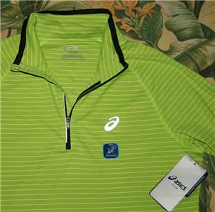 mens asics neon green 1/4 zip running shirt medium nwt