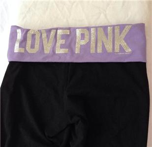 Victorias Secret Love Pink Bling Lavender Cropped Yoga Pants Small NEW ...