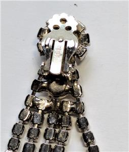 Vintage Signed WEISS Silvertone Dangle Clear Rhinestones