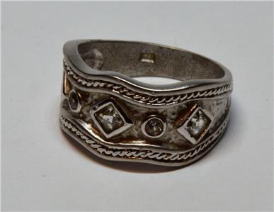 925シルバー 90s Vintage Designer stamped 925 Ring with 5 clear stones Sz 6.5