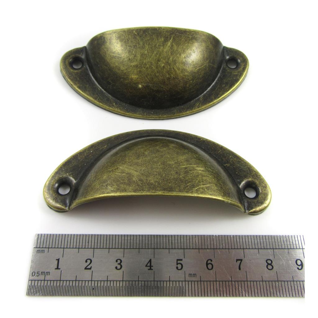 ANTIQUE BRASS VINTAGE PULL SHELL HANDLES 82 x 37mm DRAWER FURNITURE UK