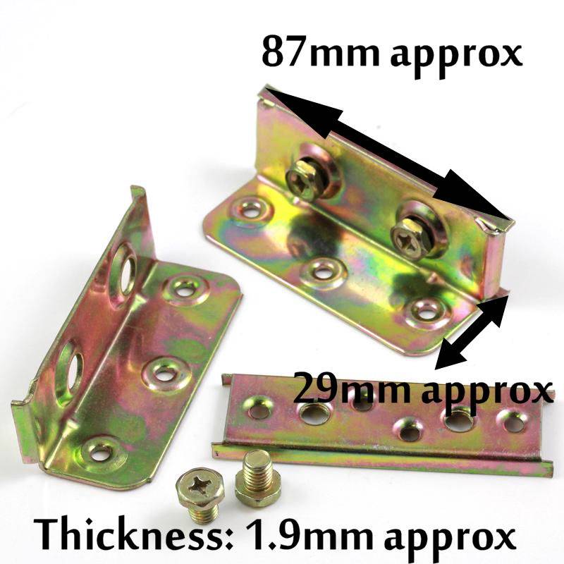 4 BED FRAME BRACKETS PASSIVATED FURNITURE 29 x 87mm WITH BOLTS CABINET H219