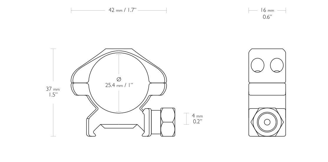 Hawke 1" Steel Precision Weaver/Picatinny Rifle Scope Mount Rings LOW