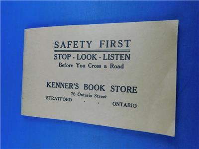 School Notebook Kenners Book Store Stratford Ontario Advertising Safety First Ebay
