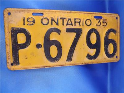 ONTARIO LICENSE PLATE 1935 P6796 VINTAGE CAR SHOP GARAGE ...