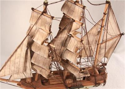 Vintage Wood Model Sail Boat Ship 