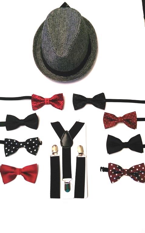 White 25/" Suspenders White Satin Bow Tie Born to Love Boy/'s White Fedora Hat