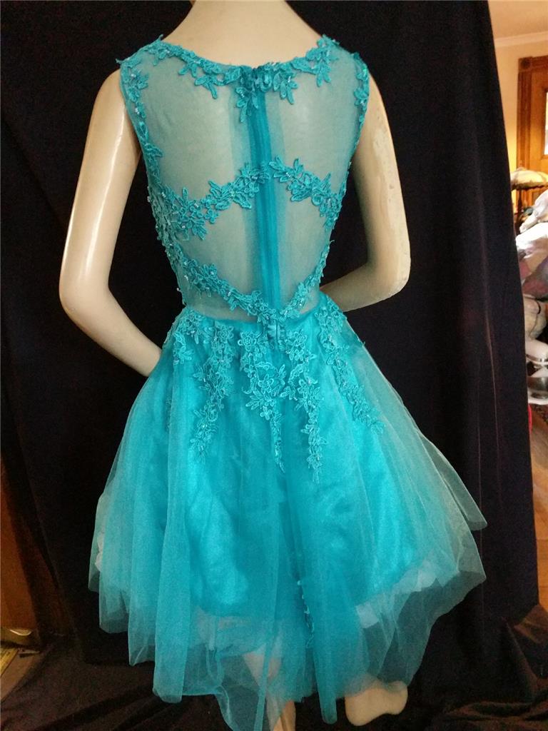 TURQUOISE BLUE LACE, BEADS & NET LAYERS FULL PARTY, PROM DRESS- 36" BUST |  eBay