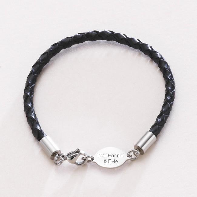 Personalised Leather Bracelet Engraved For Man Boy Gift Box Personalised Leather Bracelet Engraved For Man Boy Gift