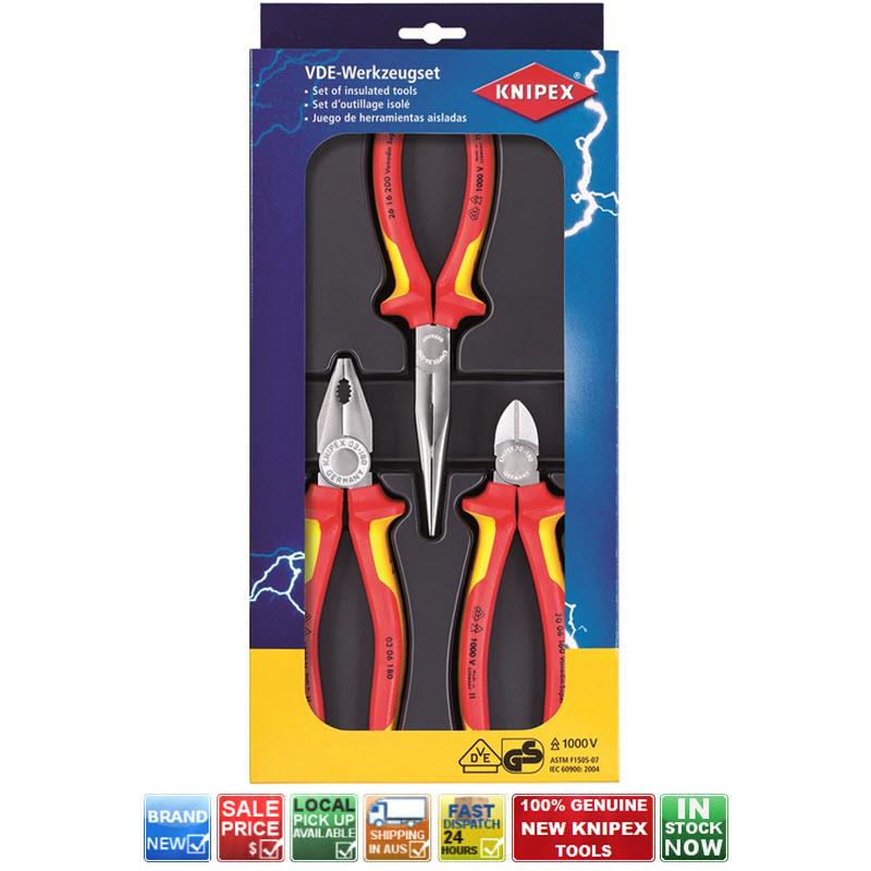 KNIPEX 002012 1000V INSULATED PLIERS SET COMBINATION DIAGONAL LONG NOSE