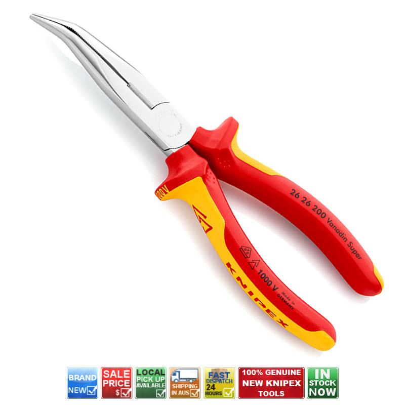 KNIPEX 26 26 200 BENT LONG SNIPE NOSE PLIERS 1000V VDE INSULATED 200mm