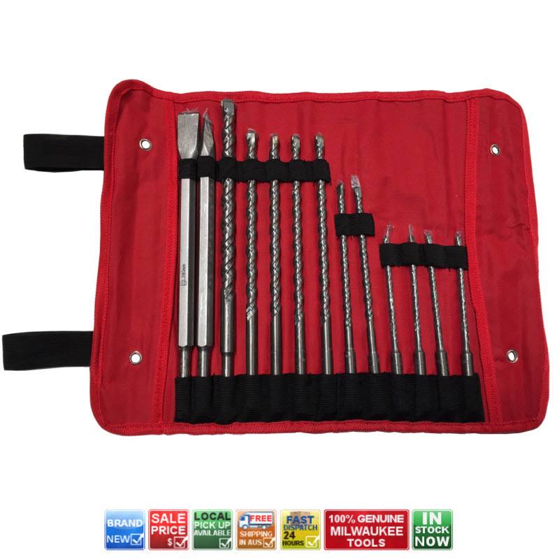 MILWAUKEE SDS PLUS ROTARY HAMMER DRILL BIT & CHISEL SET 13 PIECE & ROLL