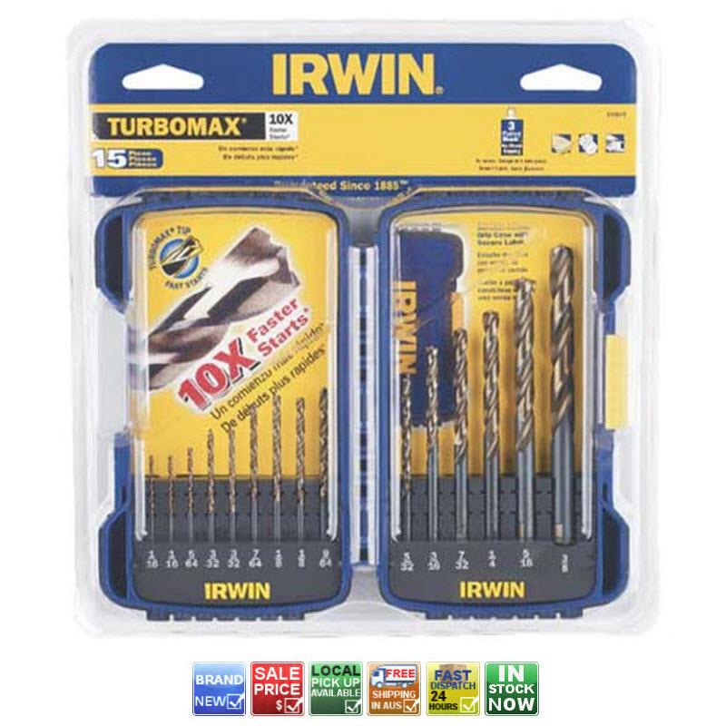 IRWIN 318015 15 PIECE TURBO MAX DRILL BIT SET IMPERIAL SET WITH CASE