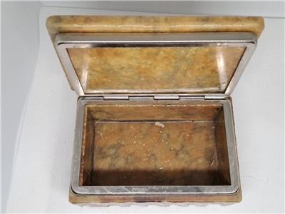 GOOD MID CENTURY ONYX CIGARETTE BOX, CHROME TRIM & HAND CARVED SIDES