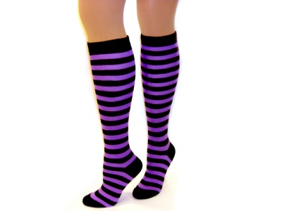 Purple and Black Knee High Striped Socks Roller Derby Halloween Party New