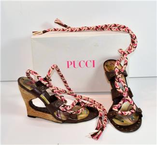 Auth.Emilio Pucci Italy Ankle Tie design 4.5 heels