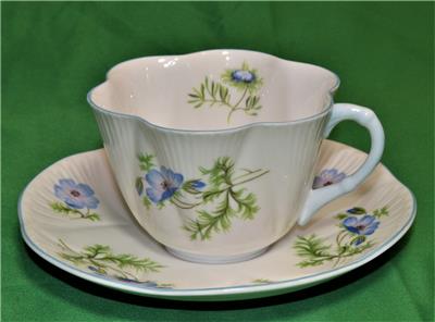 Vtg SHELLEY Bone China England Dainty Shape Blue POPPY Set Cup