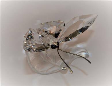 Stamped SWAN Swarovski Crystal BUTTERFLY on Frosted LEAF