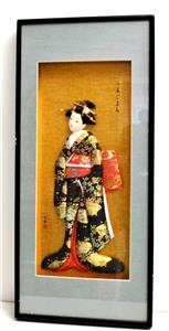 Signed Silk Fabric Japanese GEISHA n KIMONO 3D Wall Art in