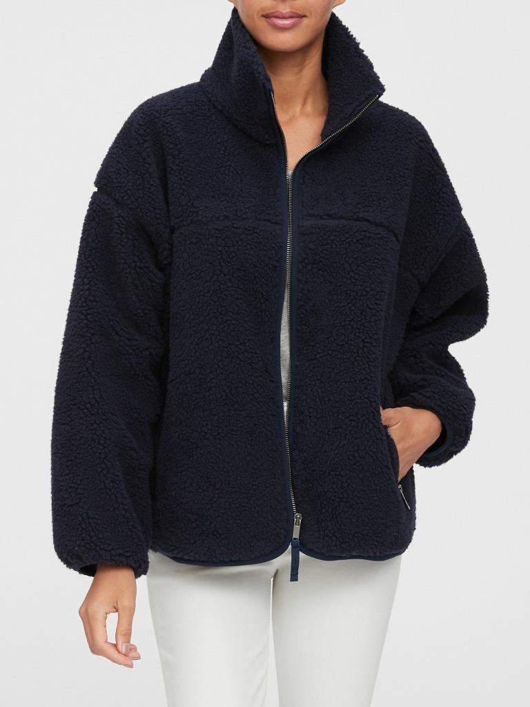 New Gap Teddy Bear Navy Blue Fur Sherpa Coat Jacket Size Medium M ...