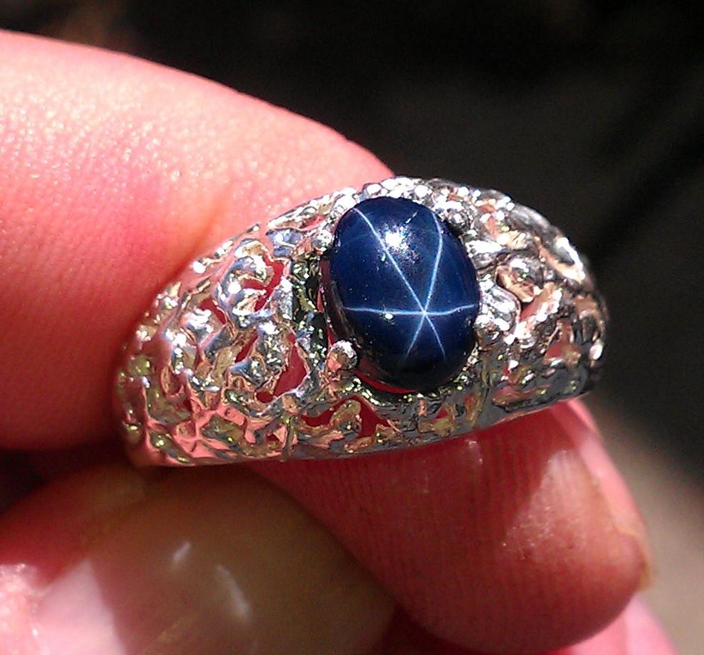 AWESOME MENS DEEP BLUE STAR SAPPHIRE NUGGET RING NATURAL & GENUINE *6 ...