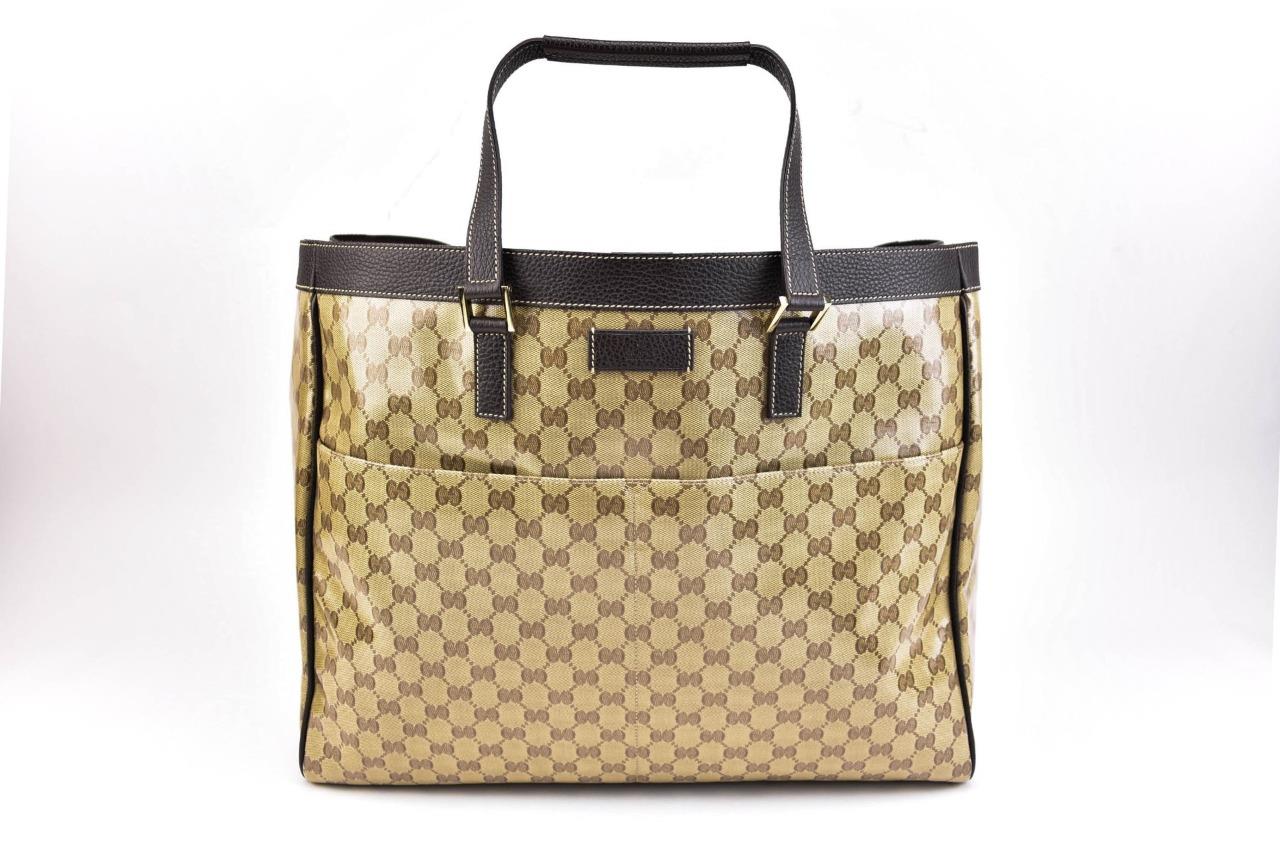 GUCCI Brown, Leather & Crystal "GG" Logo Large Tote