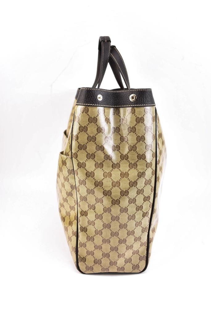 GUCCI: Brown, Leather & Crystal &quot;GG&quot; Logo Large Tote/Weekender Travel Bag (mz) | eBay