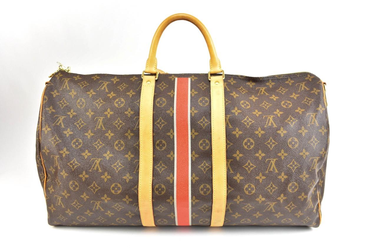 LOUIS VUITTON &quot;Keepall Bandouliere 55&quot;: Brown &quot;LV&quot; Logo, Travel Bag (r) | eBay