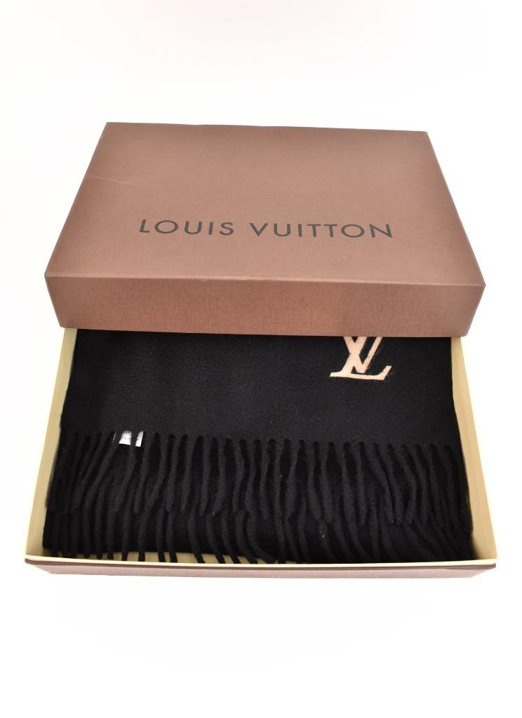 LOUIS VUITTON: Black, 100% Cashmere &quot;LV&quot; Logo, Long Scarf 57&quot; x 13&quot; (t) | eBay