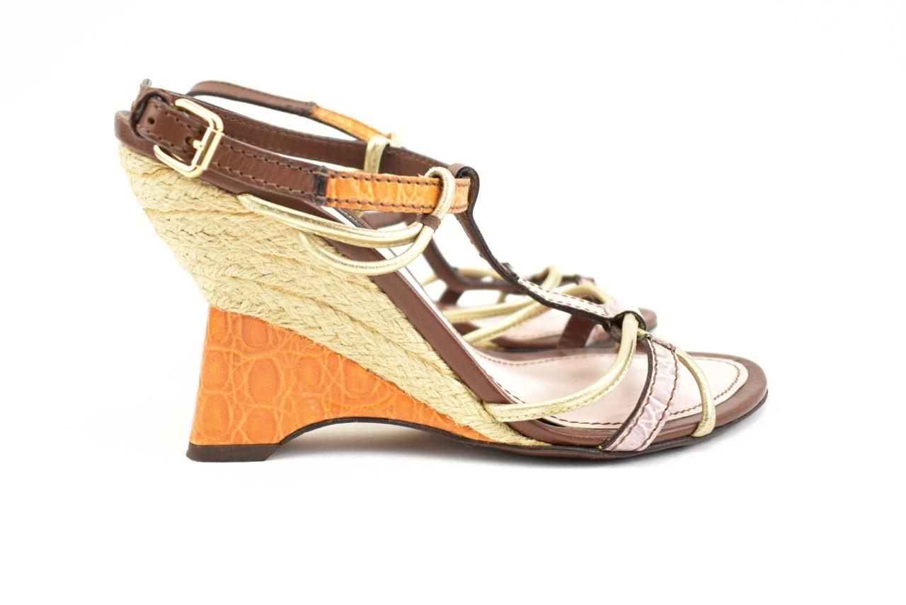 LOUIS VUITTON: Dark Mauve & Gold, Leather Wedge Sandals/Heels Sz: 5.5M | eBay