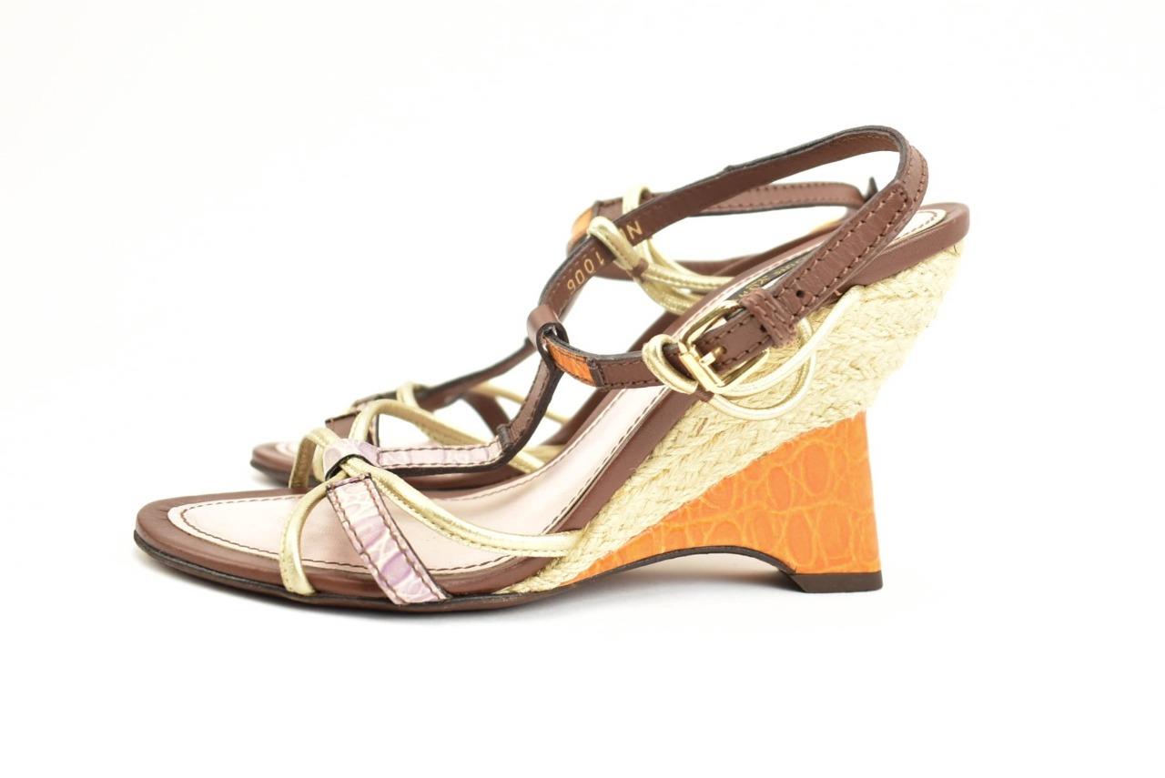LOUIS VUITTON: Dark Mauve & Gold, Leather Wedge Sandals/Heels Sz: 5.5M | eBay