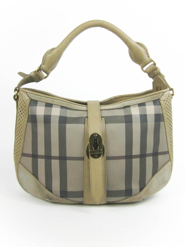 BURBERRY: Gray &quot;Nova Check&quot; Leather & Logo, Medium Shoulder/Hobo Bag (so) | eBay