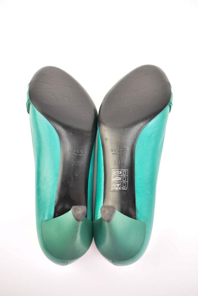 GUCCI &quot;Hysteria&quot;: Teal Green Leather & Logo Heels/Pumps Sz: 8M | eBay