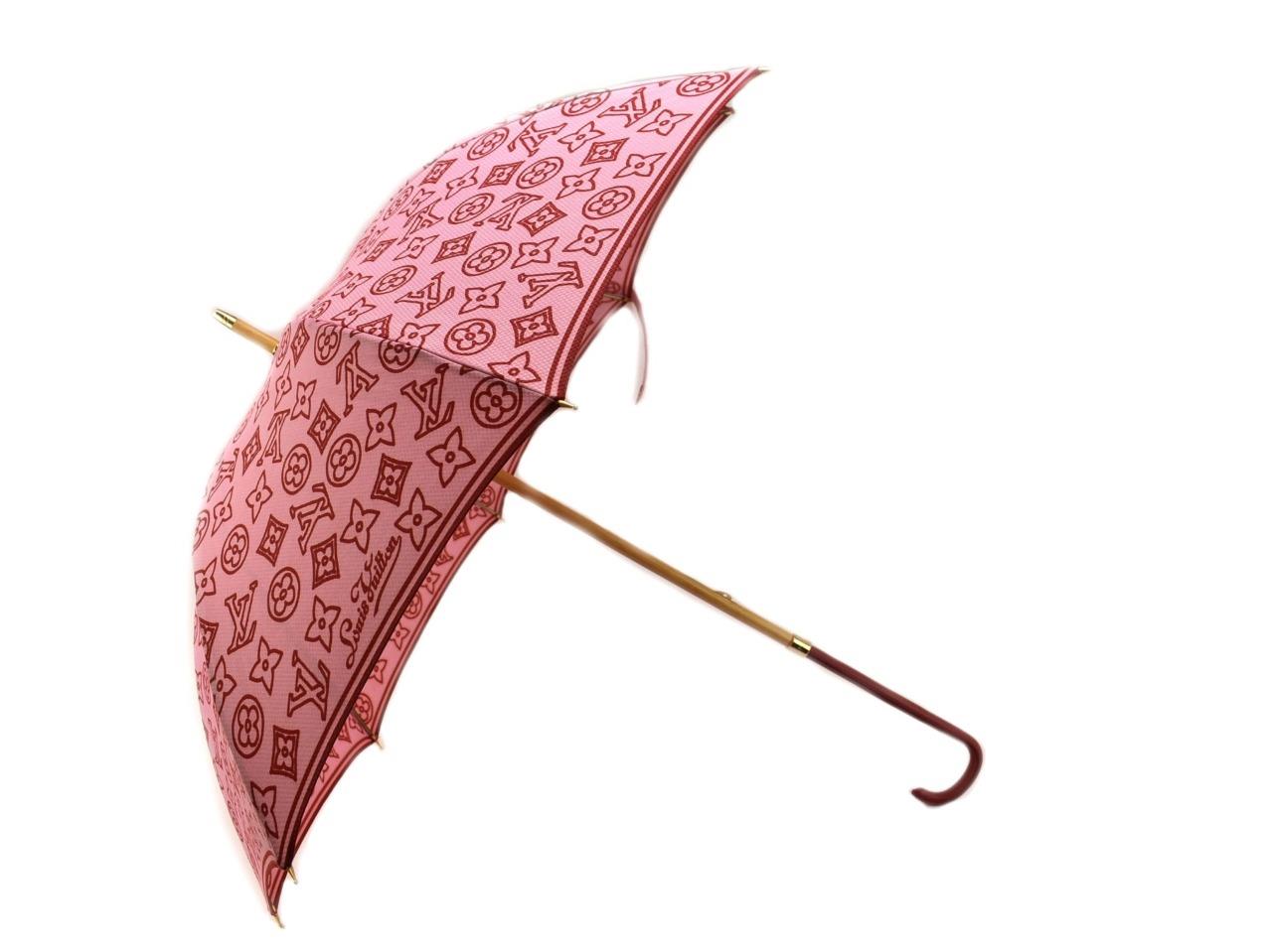 LOUIS VUITTON: Red &quot;LV&quot; Logo & Leather, Parsol/Sunshade/Classic Umbrella (mu) | eBay