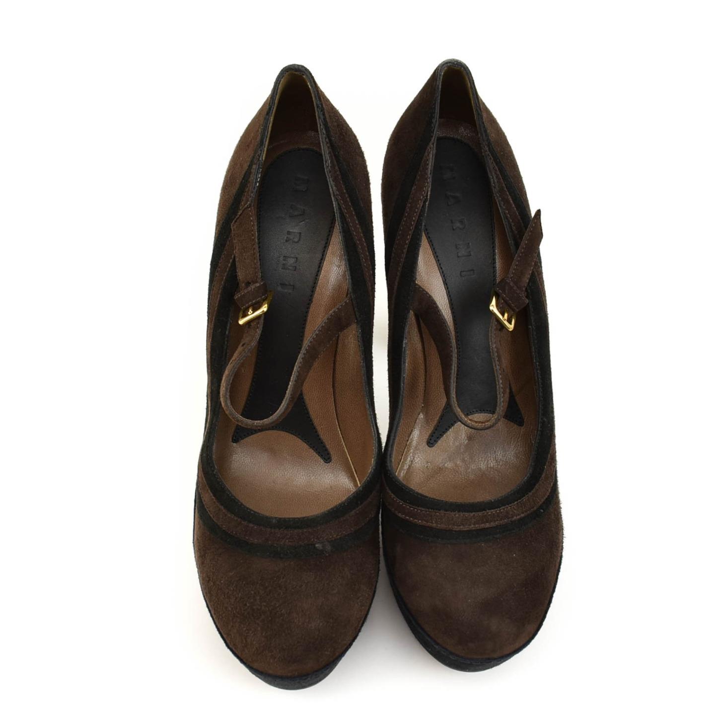 dark brown platform pumps