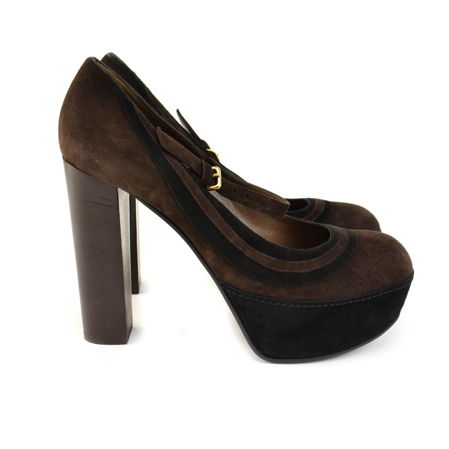 dark brown platform pumps