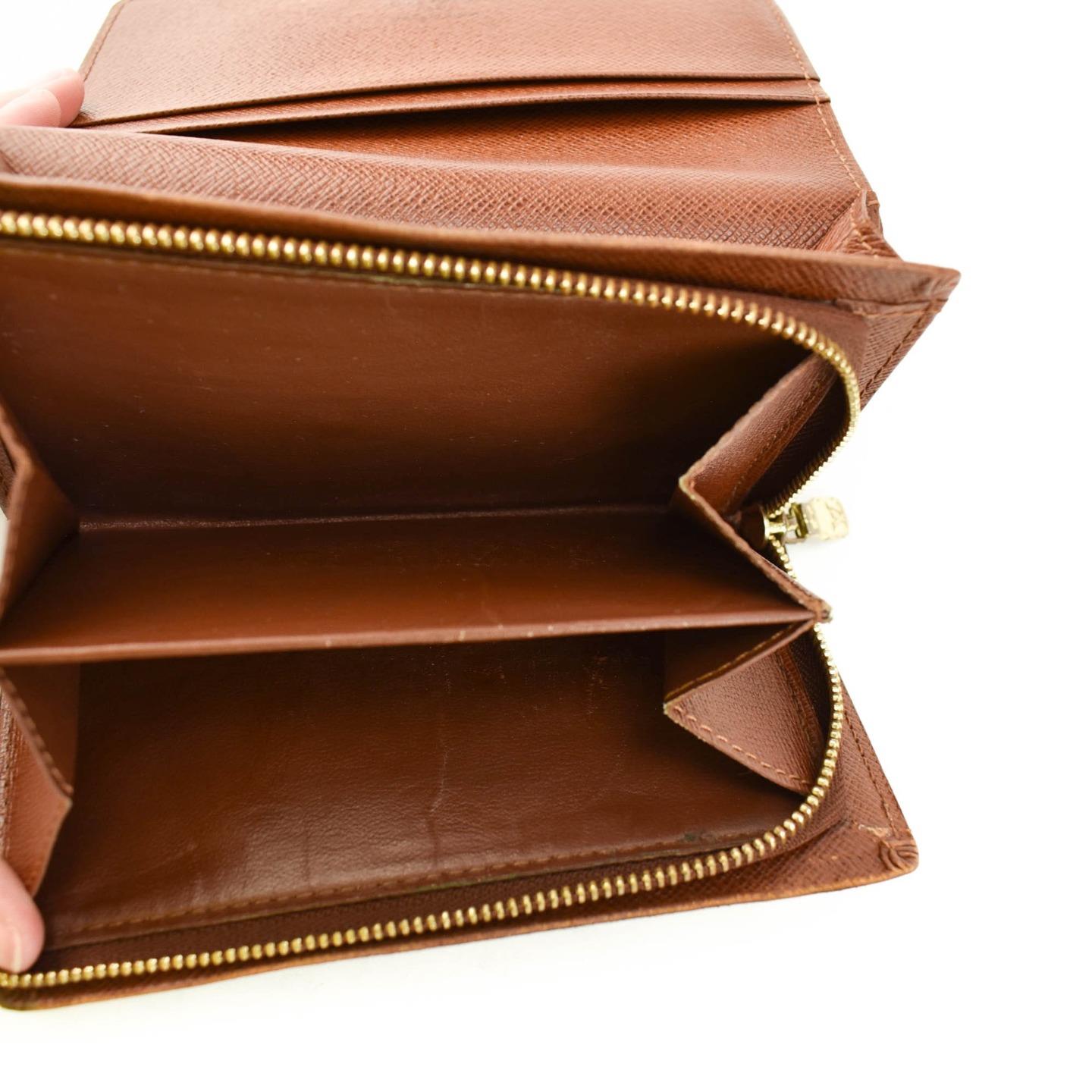LOUIS VUITTON &quot;Porte Monnaie&quot;: Brown, &quot;LV&quot; Logo & Leather Folding Wallet (vn) | eBay