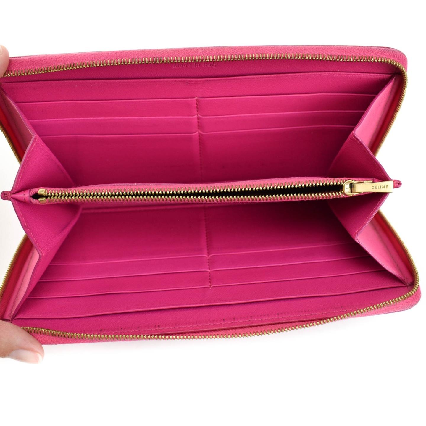 CELINE: Hot Pink, Color-Block Leather & Logo Long Zip-Around Wallet (mu ...