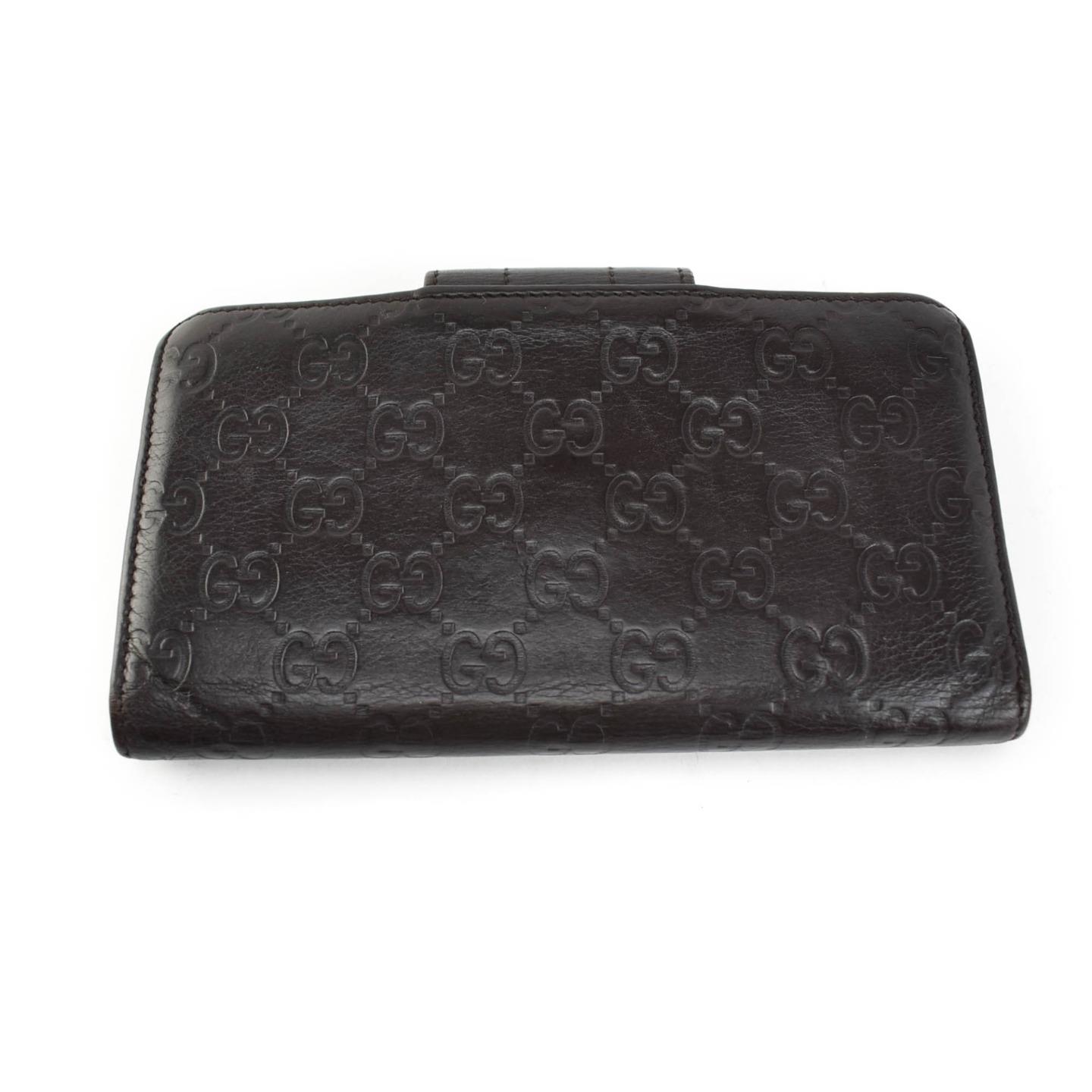 GUCCI: Dark Brown, &quot;GG&quot; Leather & Logo Long Folding Wallet (nz) | eBay