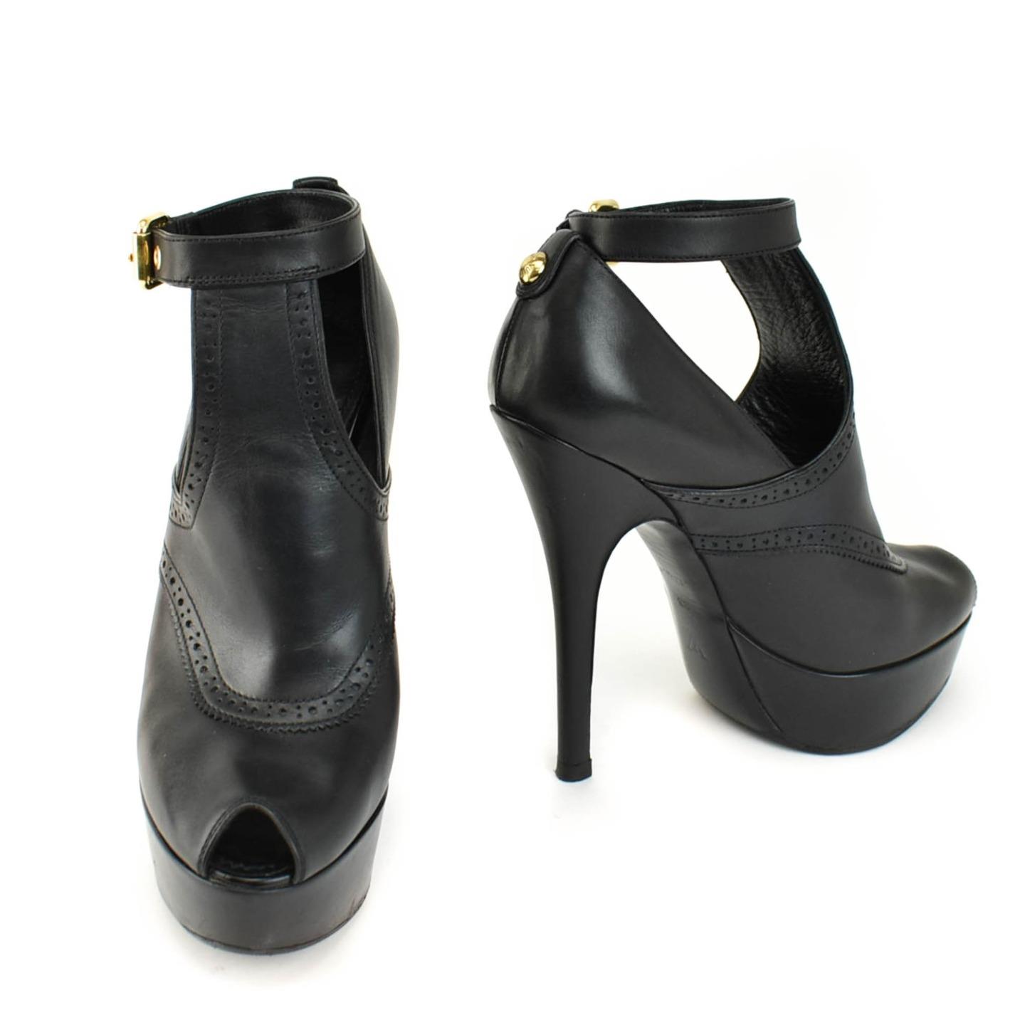 LOUIS VUITTON: Black, Leather & Logo Peep-Toe Platform Heels Sz: 8M | eBay
