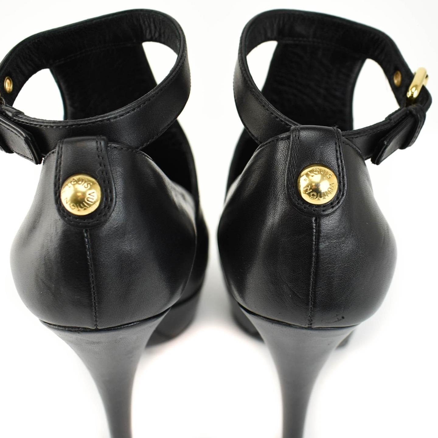 LOUIS VUITTON: Black, Leather & Logo Peep-Toe Platform Heels Sz: 8M | eBay