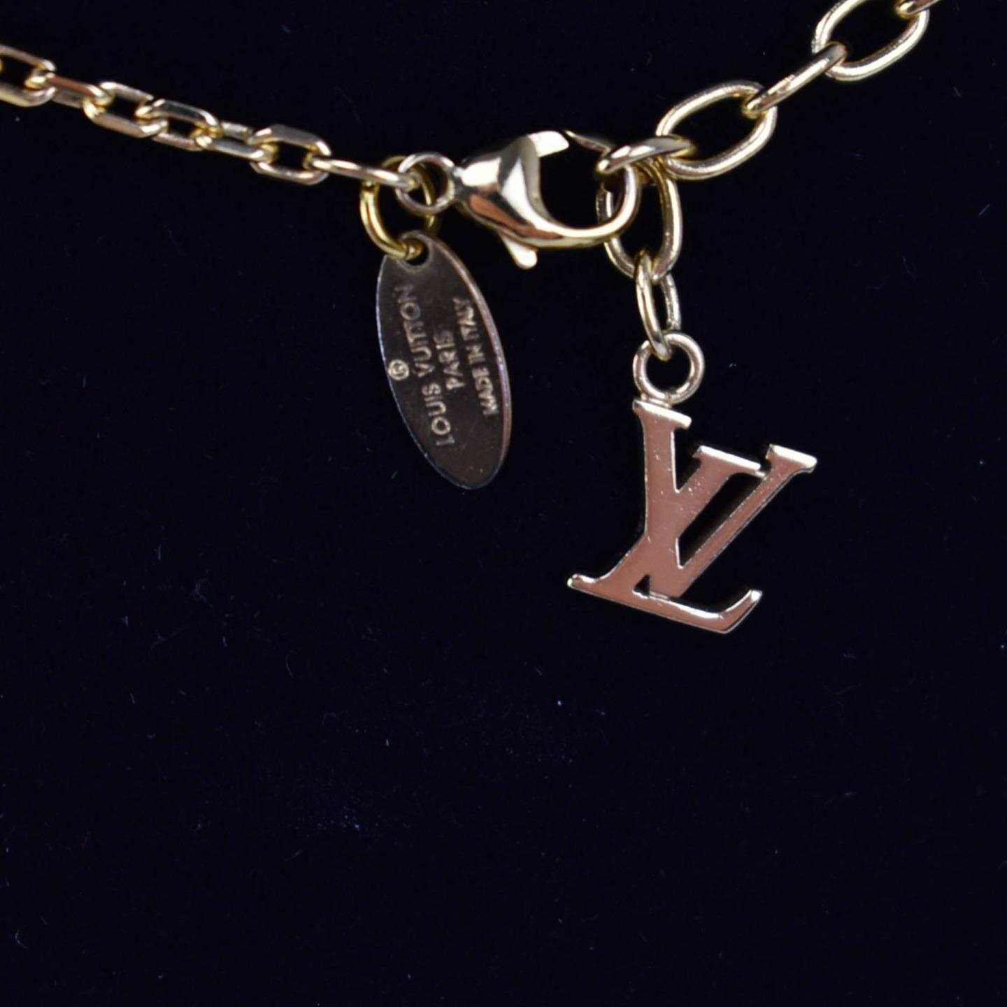 LOUIS VUITTON &quot;Gamble&quot;: Gold, Metal &quot;LV&quot; Logo & &quot;Gems&quot; Necklace (mn) | eBay