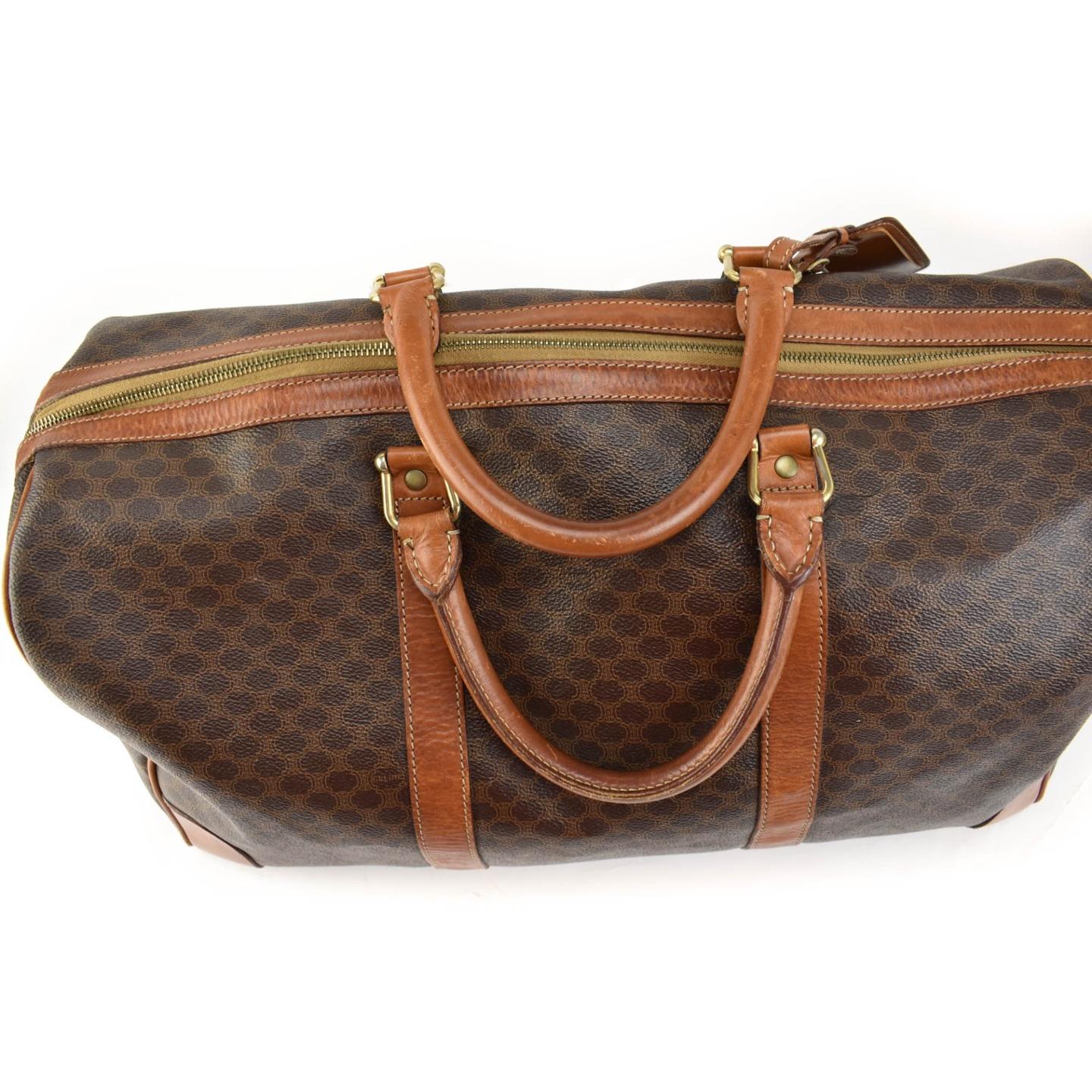 CELINE: Brown, Leather & &quot;Macadam&quot; Logo, Travel Weekender Bag/Duffel (nz) | eBay