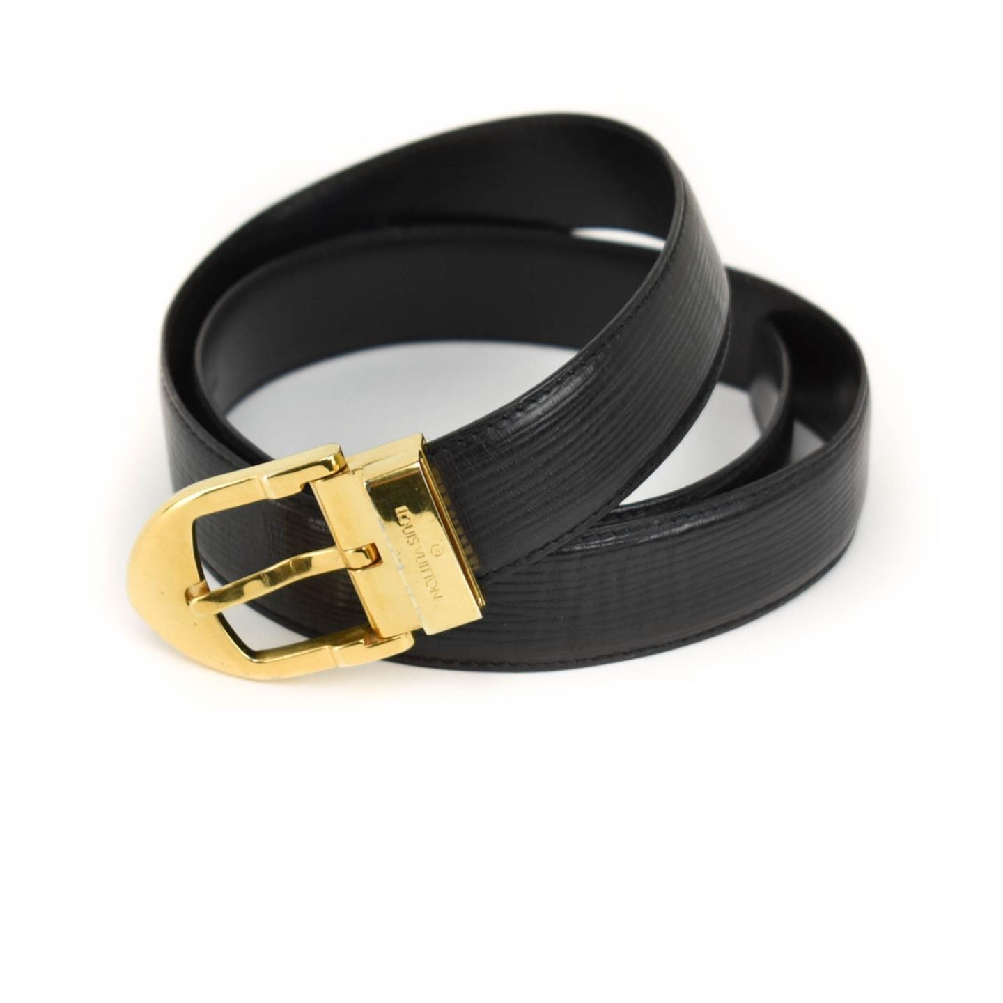 LOUIS VUITTON: Black &quot;Epi&quot; Leather & Gold Logo Buckle Belt -fits 30&quot; to 34&quot; (my) | eBay
