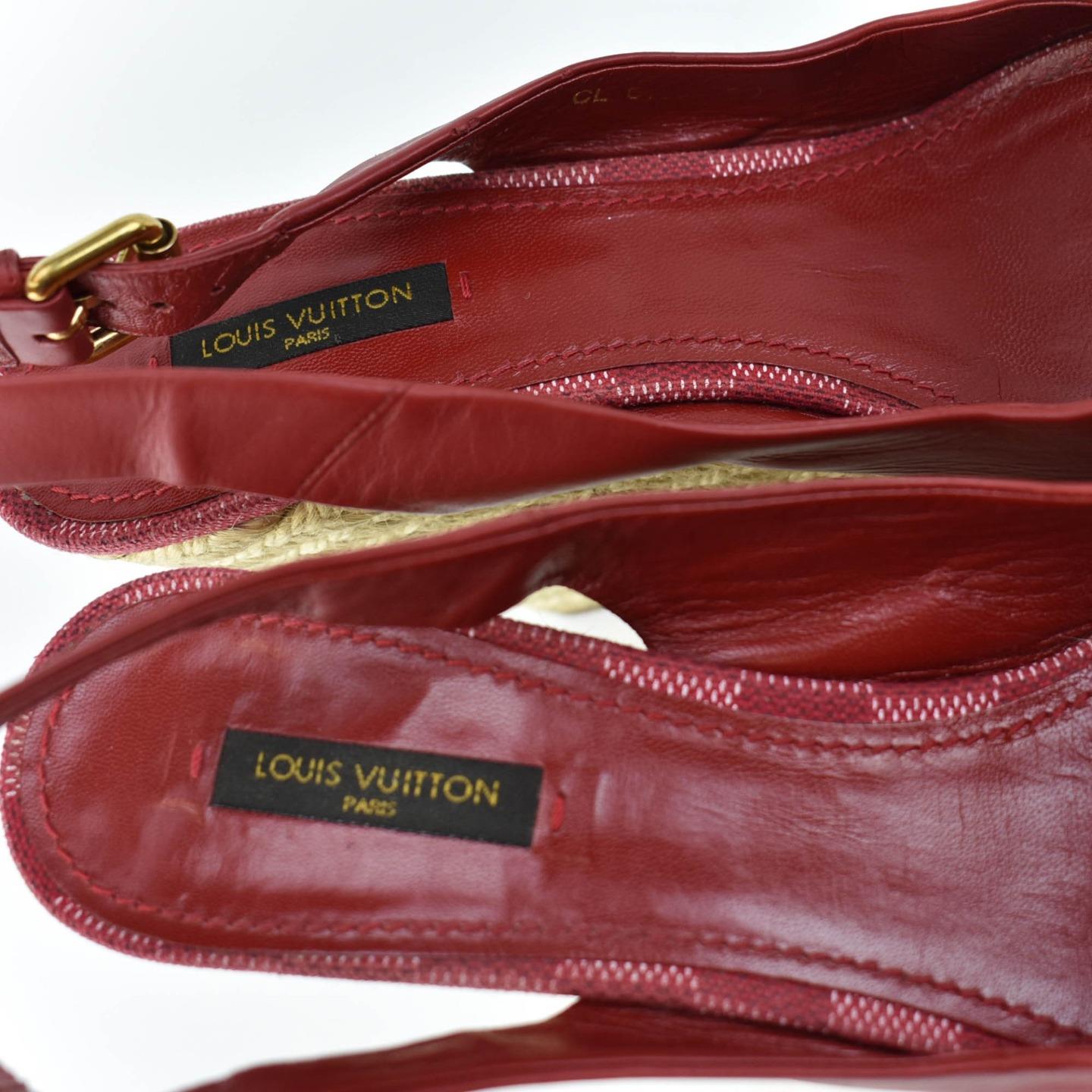 LOUIS VUITTON: Red, Leather, Espadrille & Logo &quot;Dice&quot; Wedge Heels Sz: 8.5M | eBay