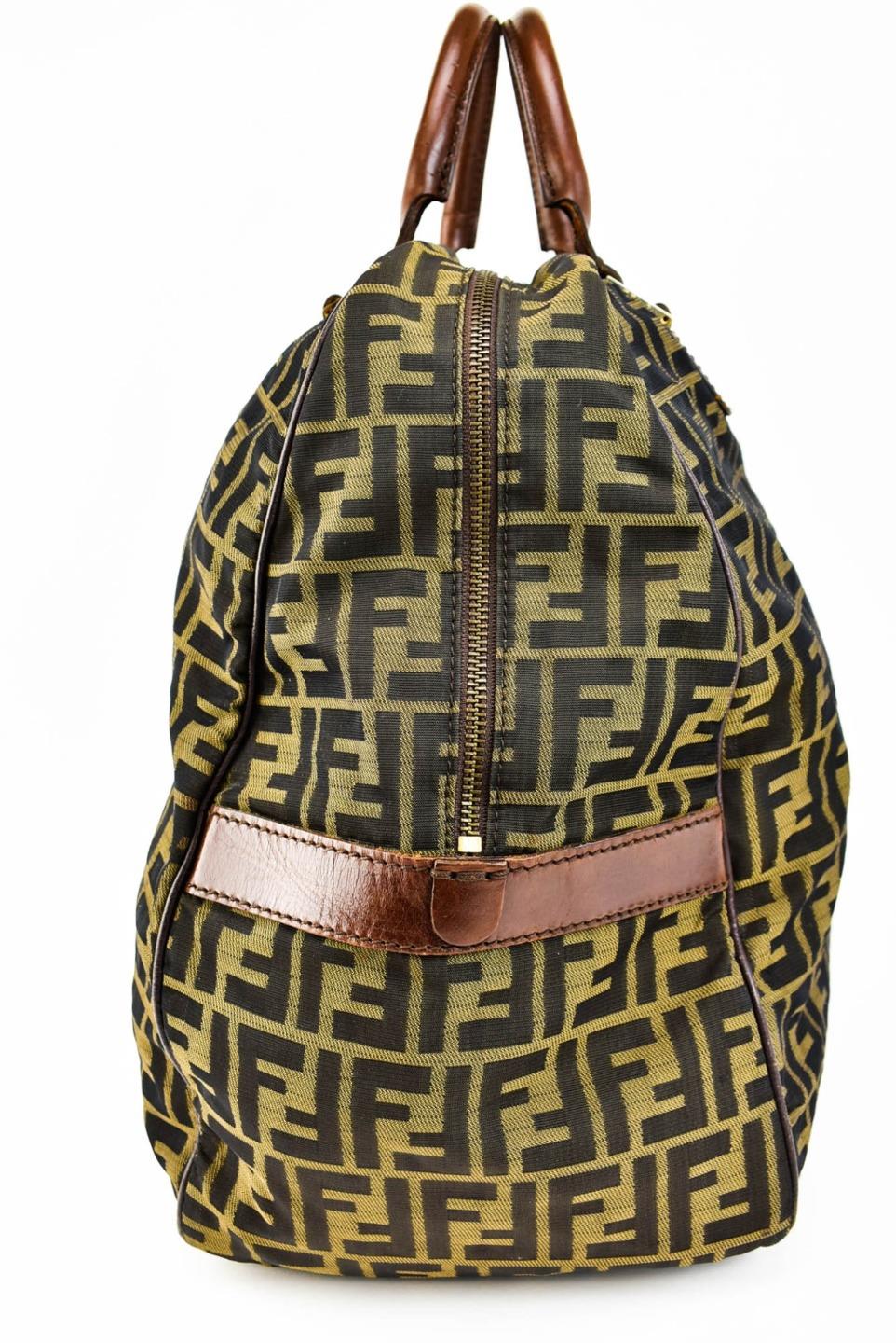 FENDI &quot;Zucca&quot;: Brown Leather & &quot;FF&quot; Logo Medium Weekender Tote Bag (uy) | eBay