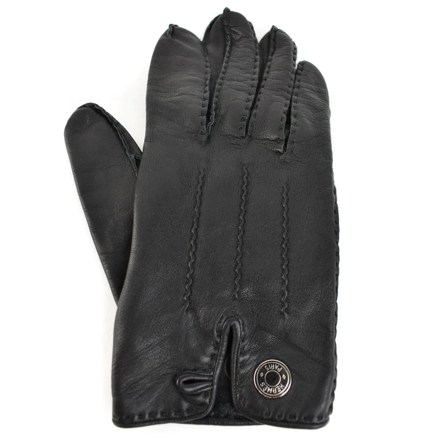 HERMES: Black, Lambskin Leather & Silver Coin Logo Golf/Driving
