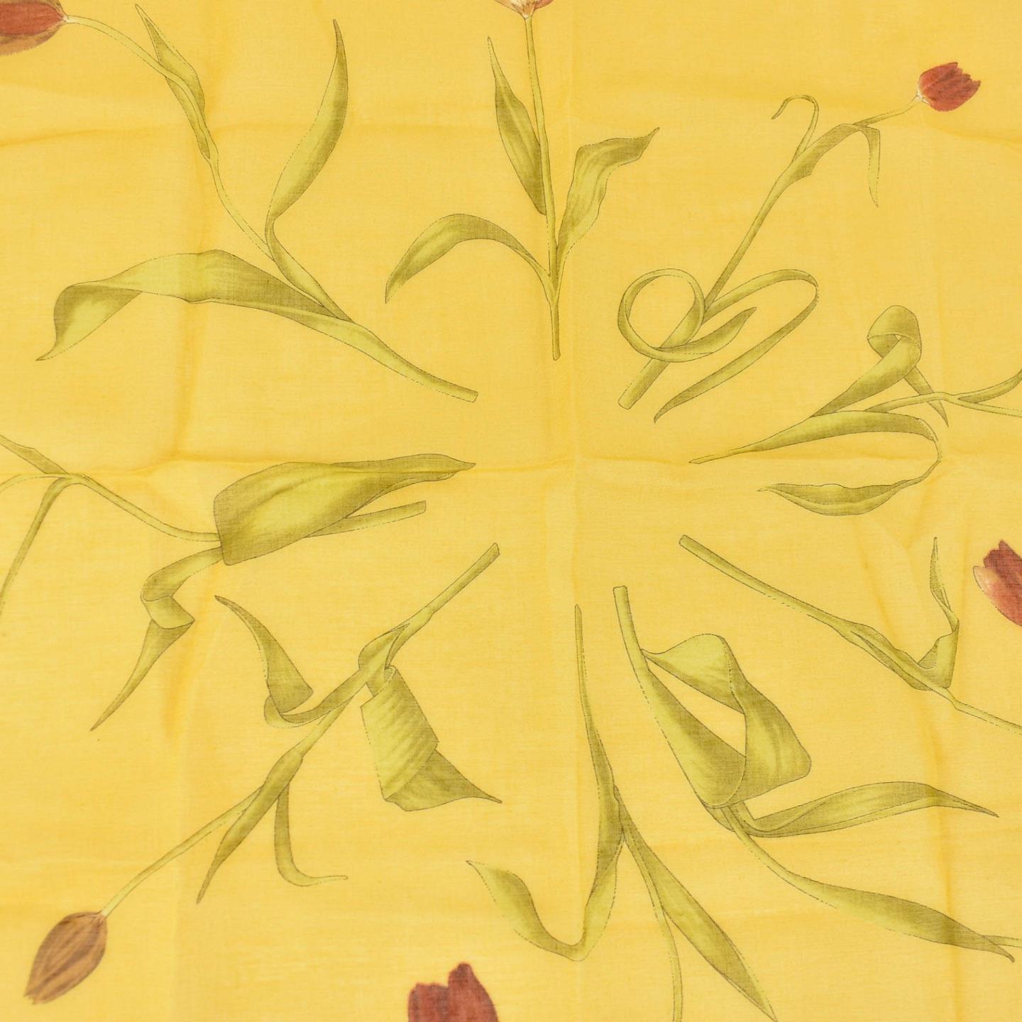 FERRAGAMO: Yellow Floral Logo Cotton Bag Scarf/Pocket Square